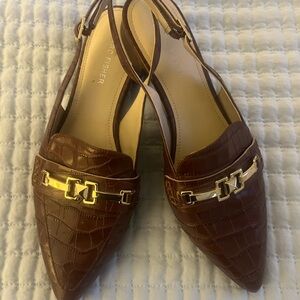 Marc Fisher Brown Croc-Patterned Slingback Loafers